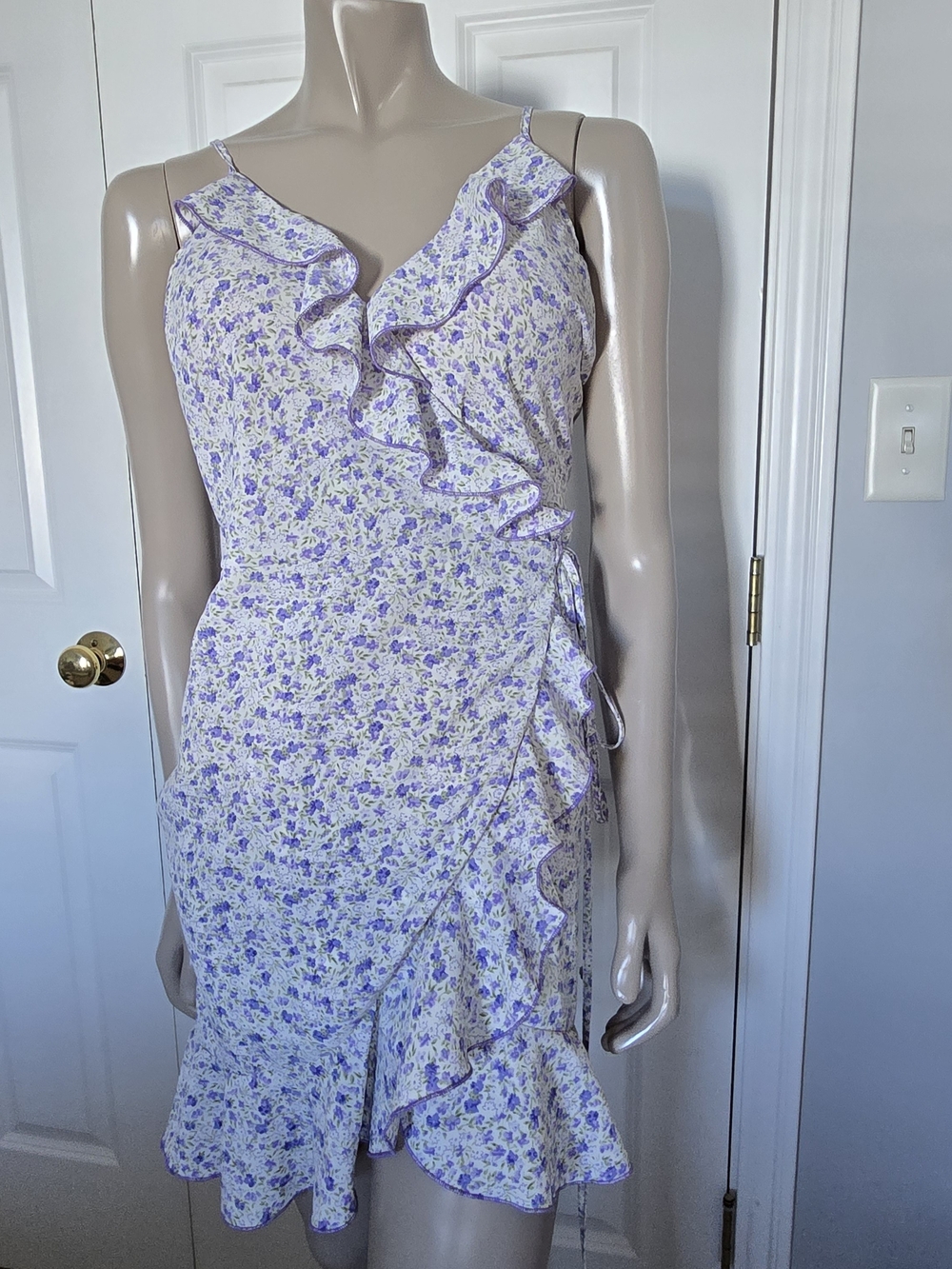Lavender Floral Ruffle Wrap Mini Dress